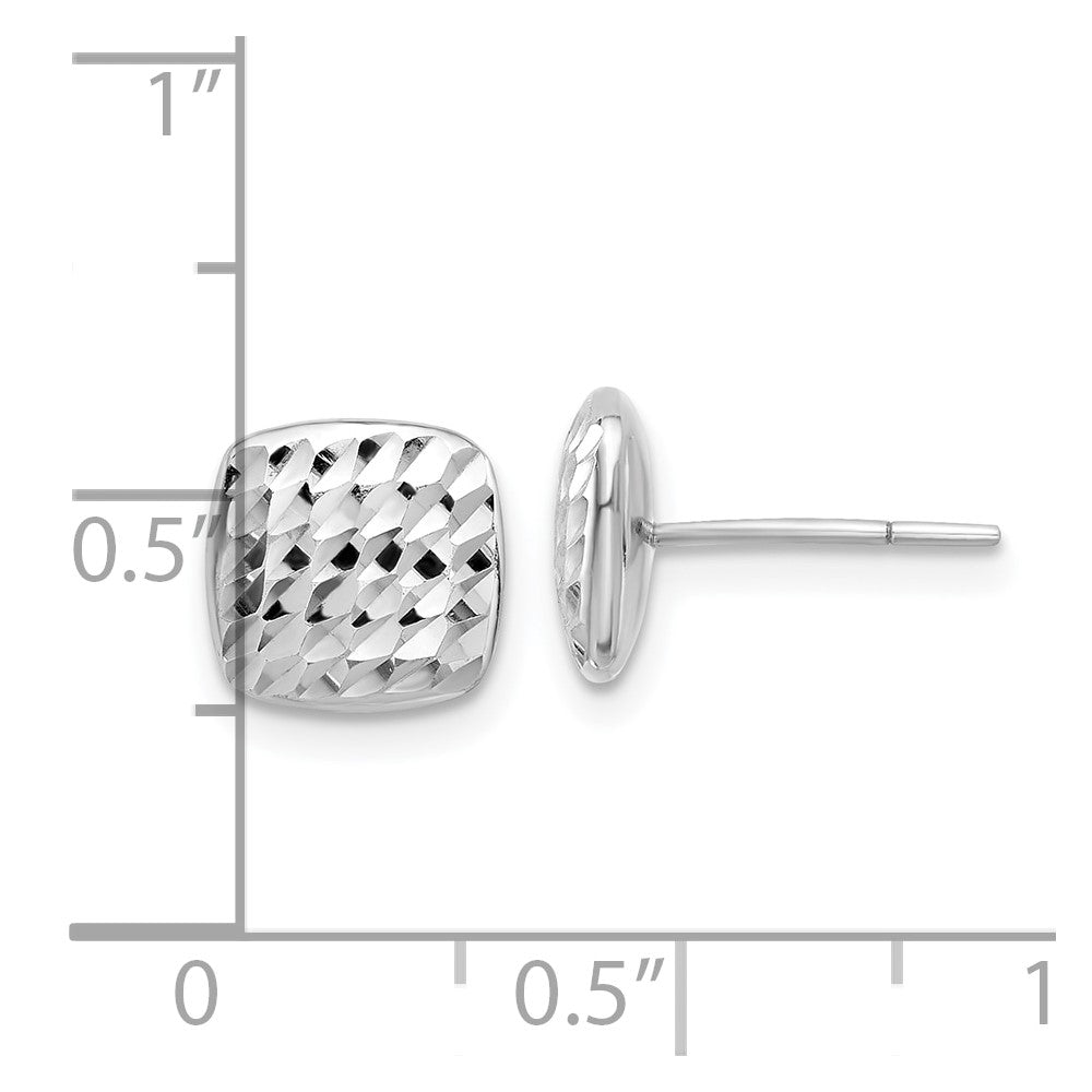 14k White Gold 8.6 mm Diamond Cut Square Post Earrings (1.3 grams)
