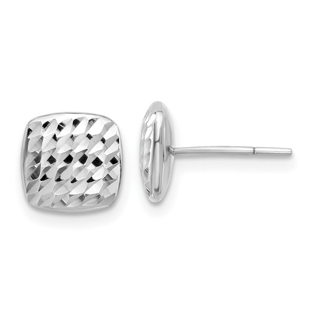 14k White Gold 8.6 mm Diamond Cut Square Post Earrings (1.3 grams)