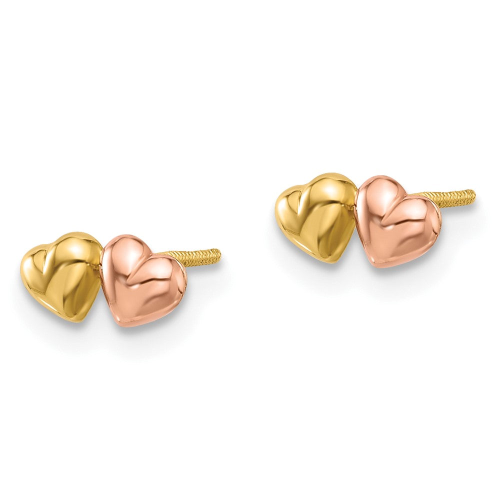 14k Two-tone 7.8 mm Two-tone Double Hearts Screwback Post Earrings (0.68 grams)