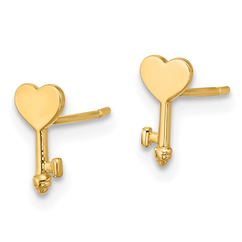 14k Yellow Gold 4.2 mm Polished Heart Key Post Earrings (0.52 grams)