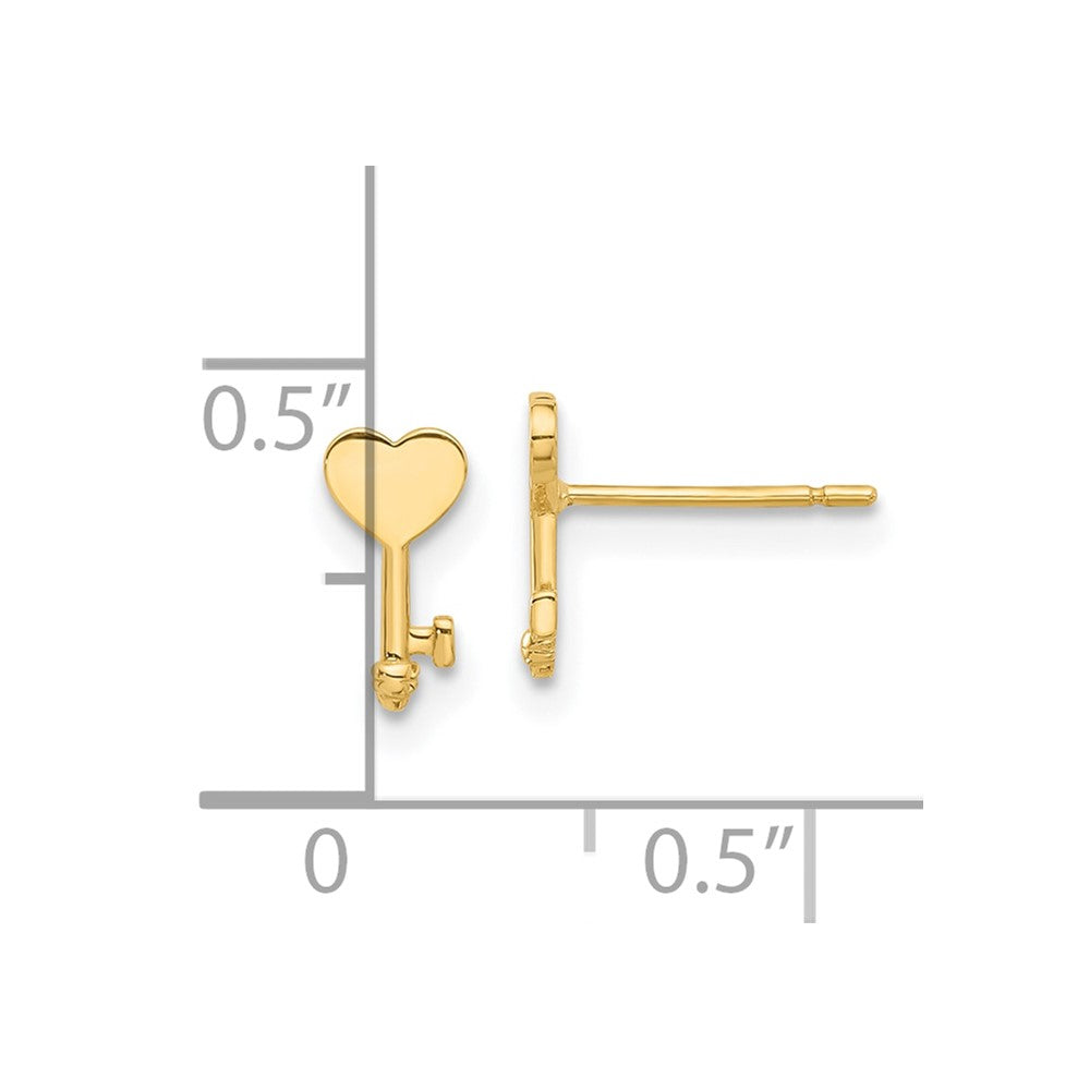 14k Yellow Gold 4.2 mm Polished Heart Key Post Earrings (0.52 grams)