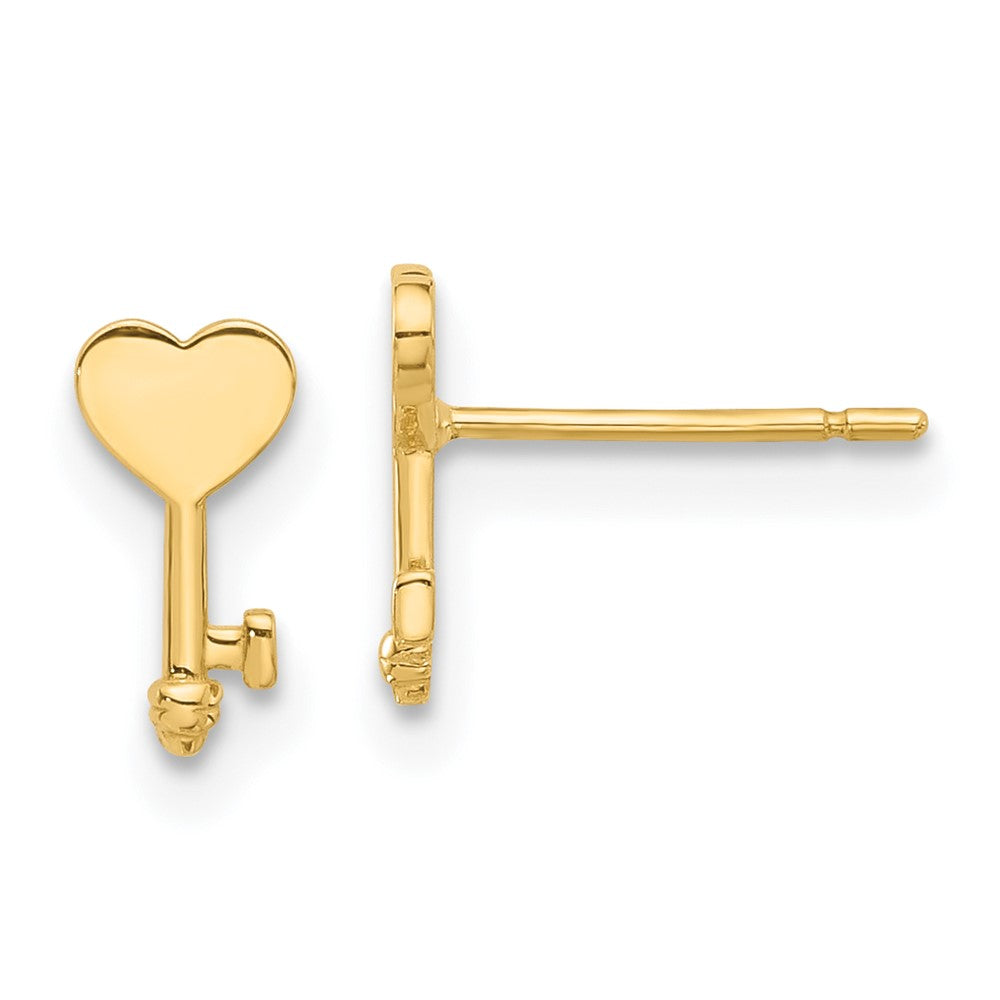 14k Yellow Gold 4.2 mm Polished Heart Key Post Earrings (0.52 grams)