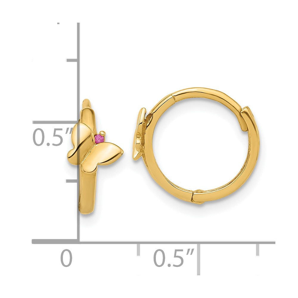 14k Yellow Gold 5.6 mm Polished Pink CZ Butterfly Hinged Hoop Earrings (1 grams)