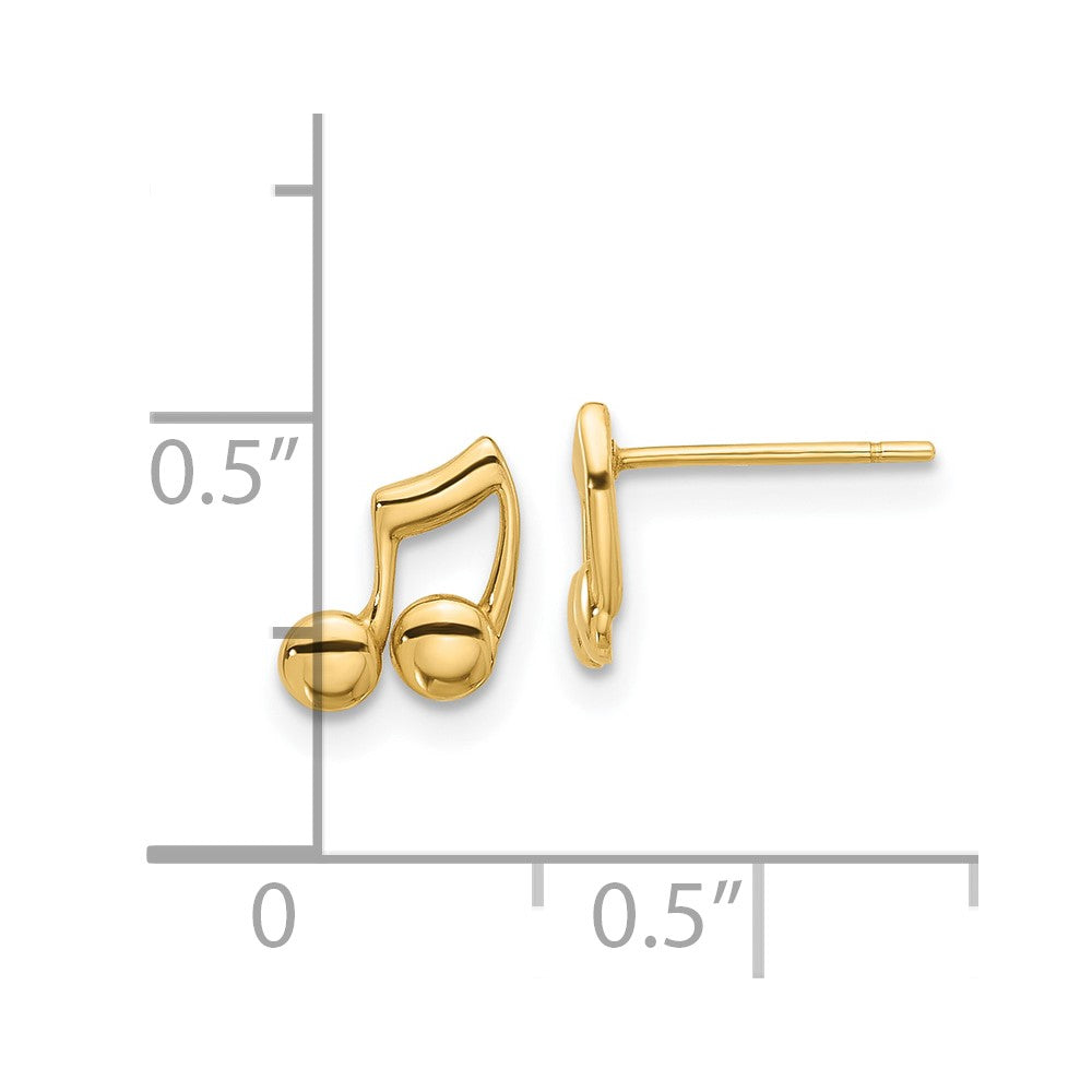14k Yellow Gold 6.8 mm Polished Music Notes Post Earrings (0.58 grams)