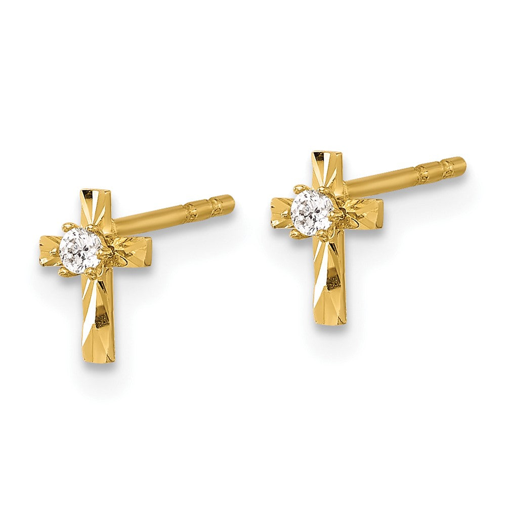 14k Yellow Gold 5.2 mm Polished and D/C CZ Cross Post Earrings (0.29 grams)