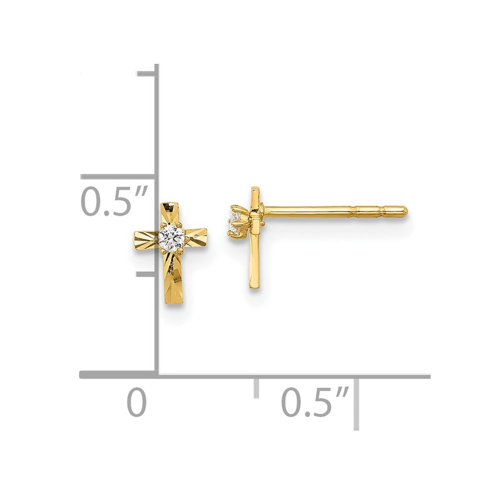 14k Yellow Gold 5.2 mm Polished and D/C CZ Cross Post Earrings (0.29 grams)