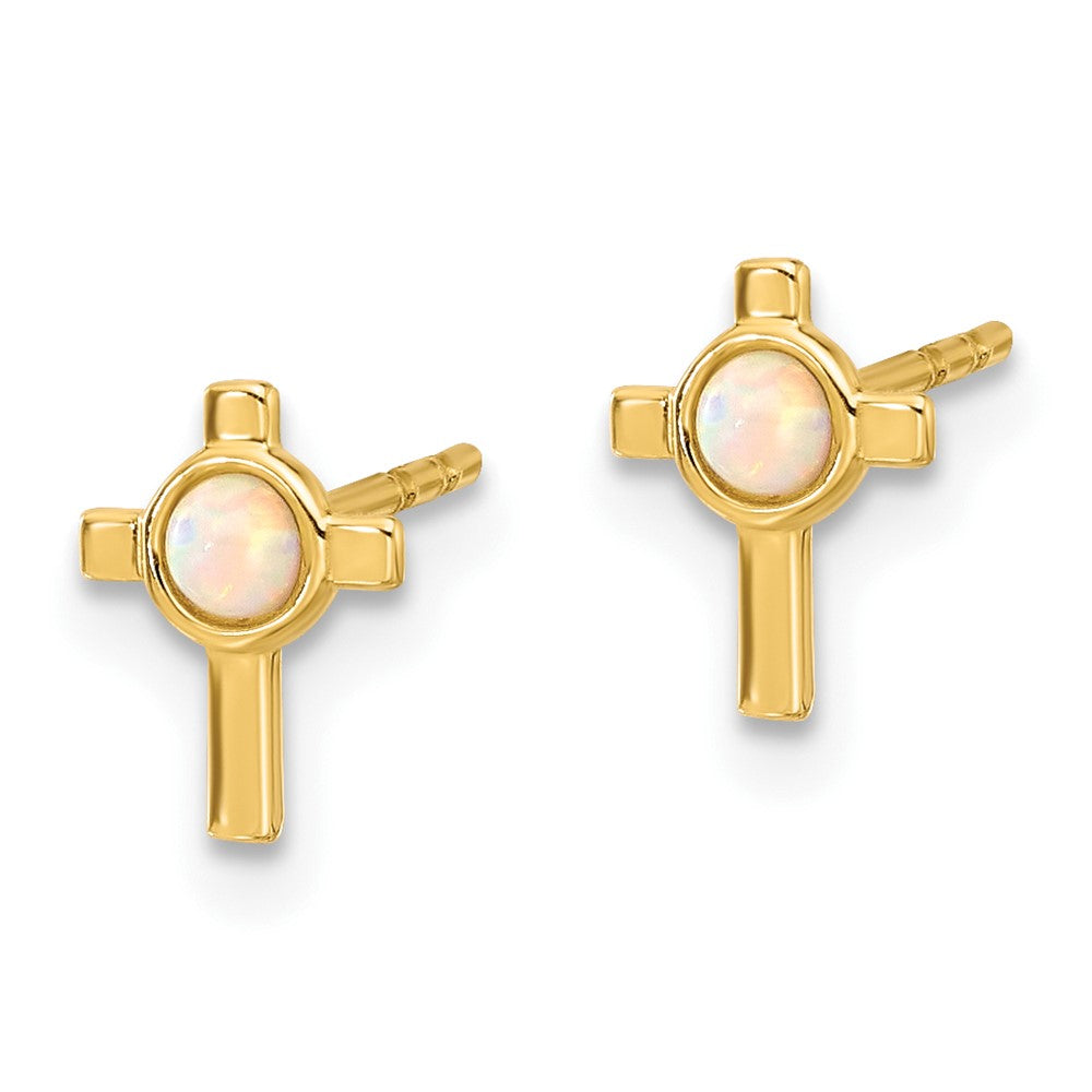14k Yellow Gold 6 mm Created Opal Cross Post Earrings (0.41 grams)