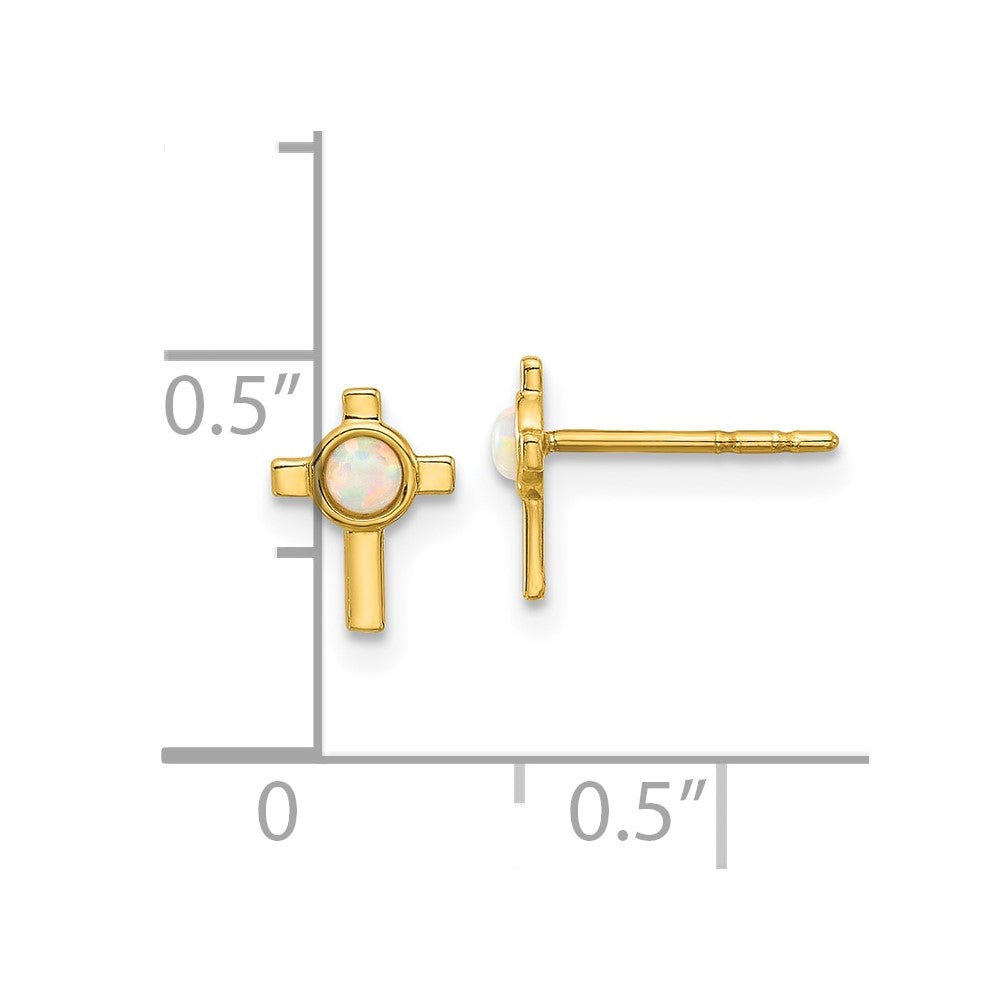 14k Yellow Gold 6 mm Created Opal Cross Post Earrings (0.41 grams)