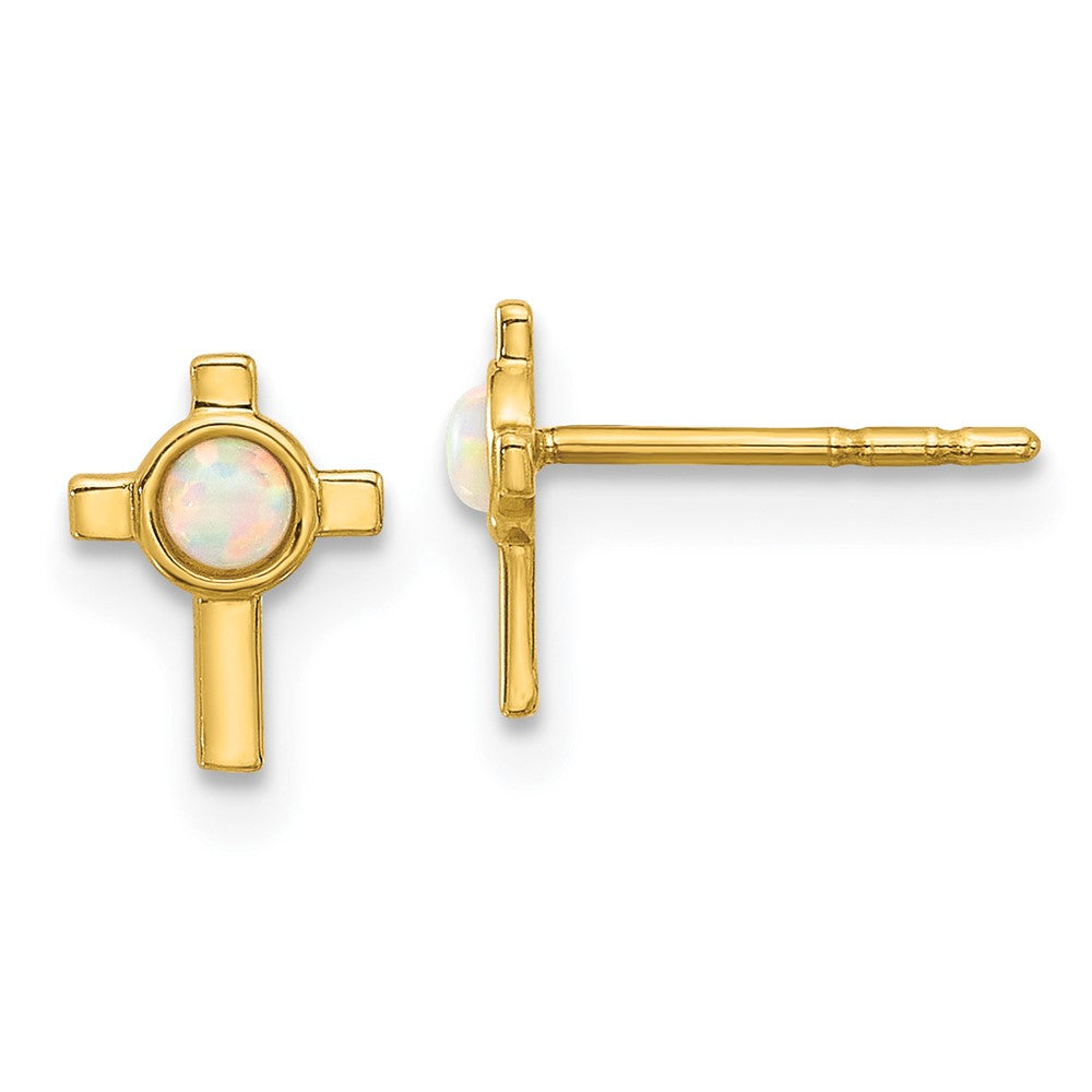 14k Yellow Gold 6 mm Created Opal Cross Post Earrings (0.41 grams)