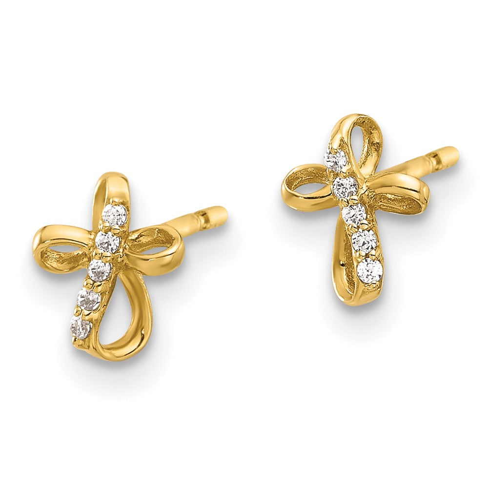14k Yellow Gold 6.1 mm CZ Cross Post Earrings (0.48 grams)