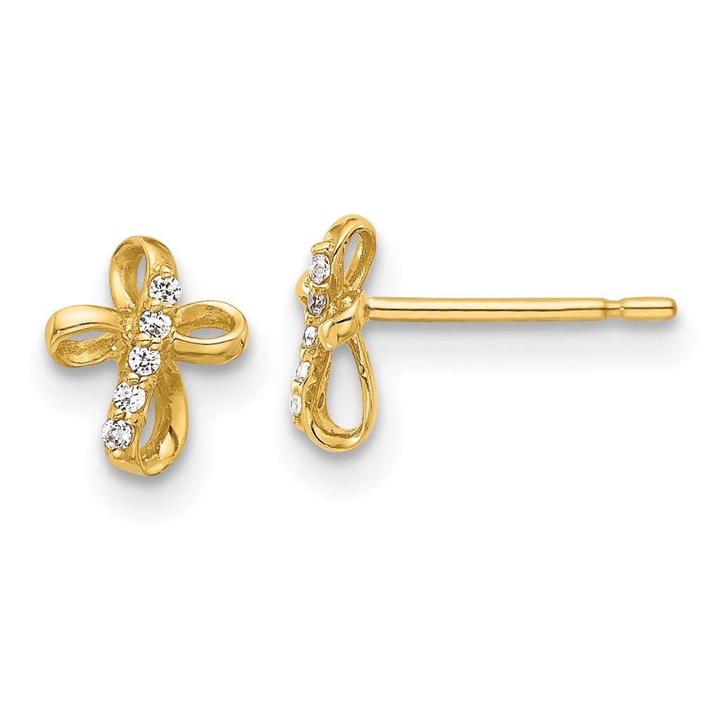 14k Yellow Gold 6.1 mm CZ Cross Post Earrings (0.48 grams)