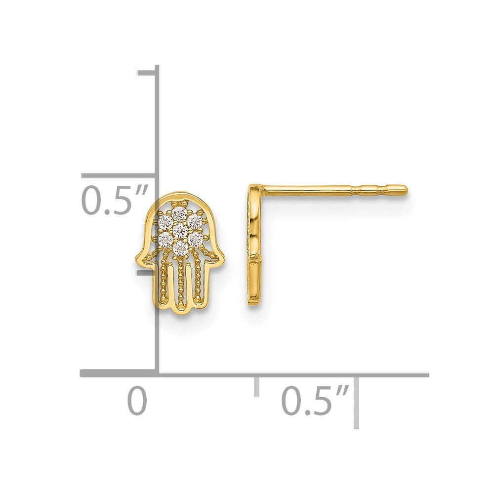14k Yellow Gold 6 mm Polished CZ Hamsa Post Earrings (0.48 grams)