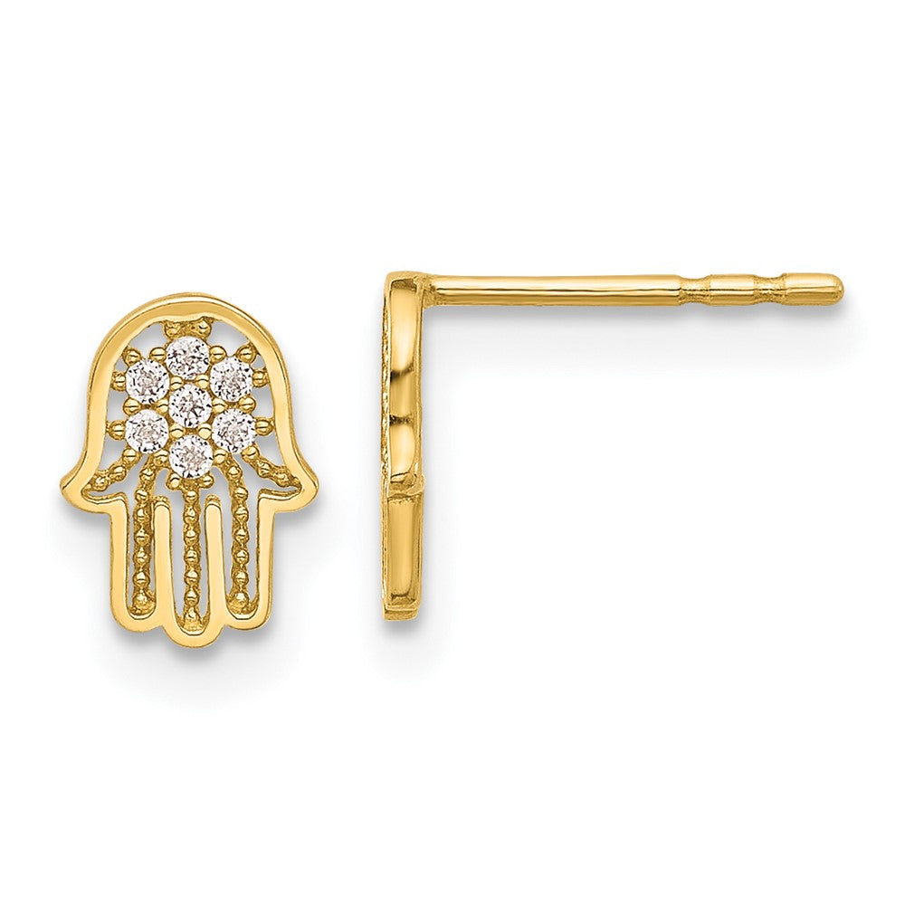 14k Yellow Gold 6 mm Polished CZ Hamsa Post Earrings (0.48 grams)