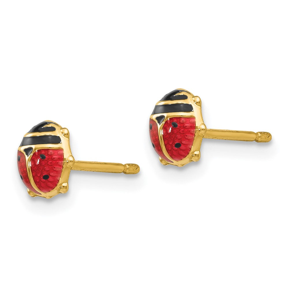 14k Yellow Gold 6 mm Enameled Ladybug Earrings (0.55 grams)