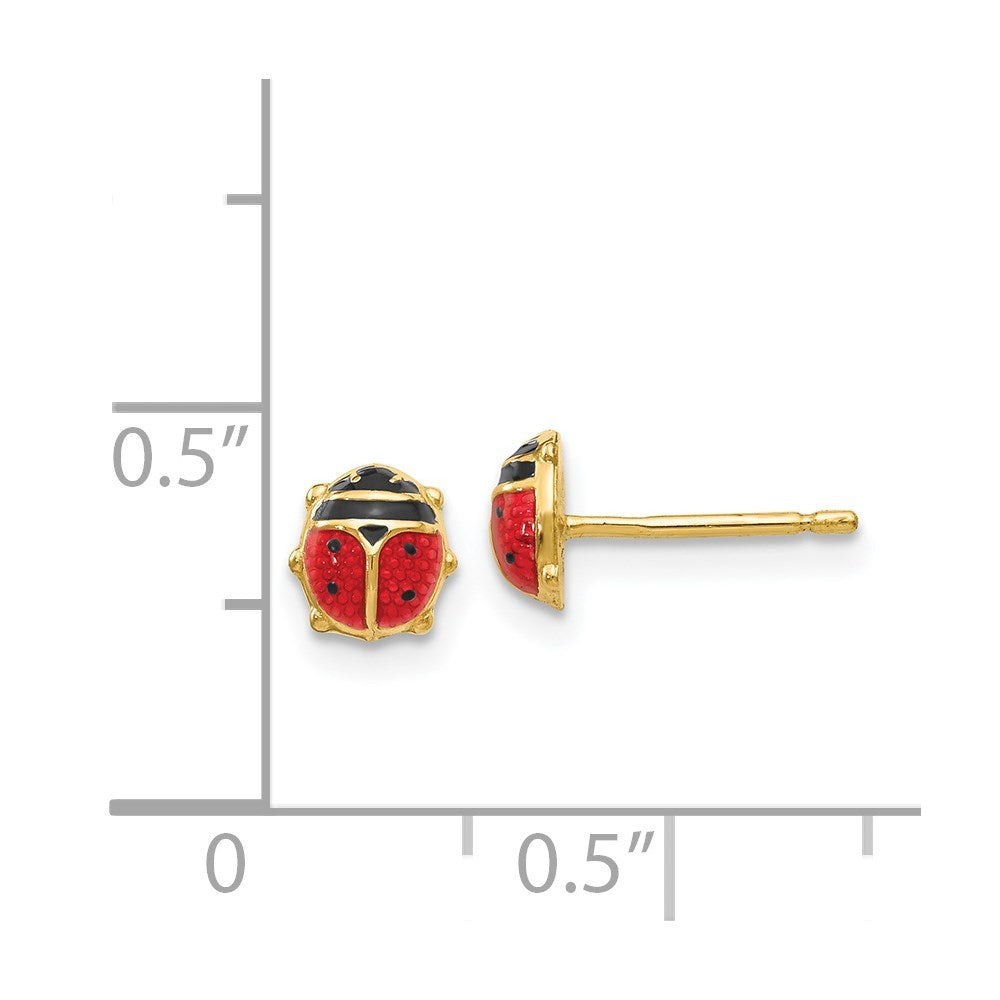 14k Yellow Gold 6 mm Enameled Ladybug Earrings (0.55 grams)