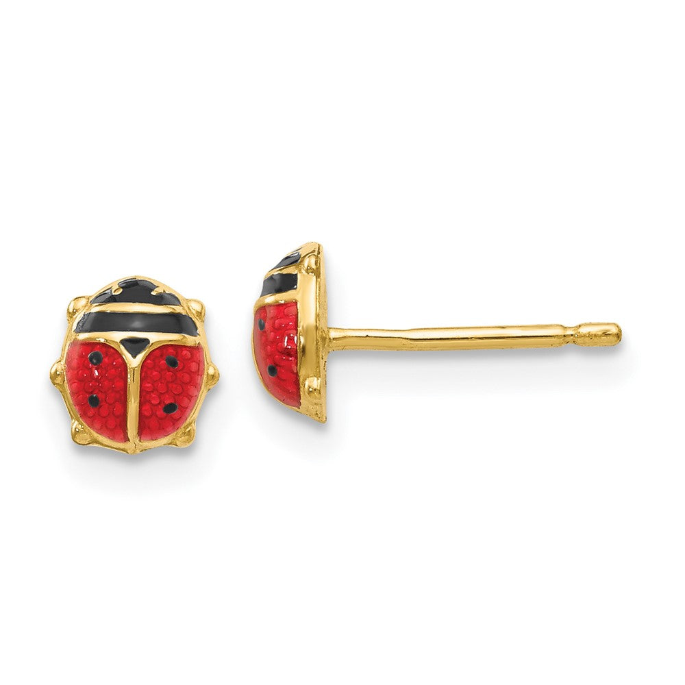 14k Yellow Gold 6 mm Enameled Ladybug Earrings (0.55 grams)
