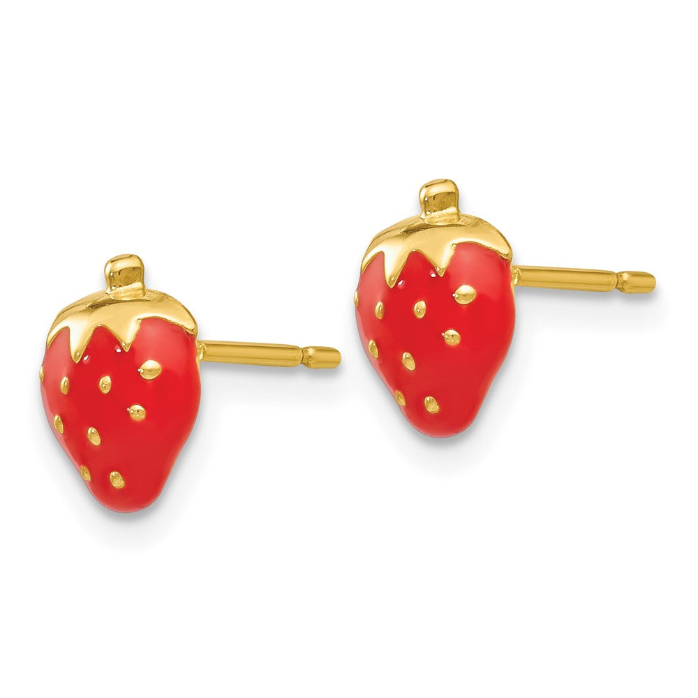 14k Yellow Gold 6 mm Enameled Strawberry Earrings (0.56 grams)