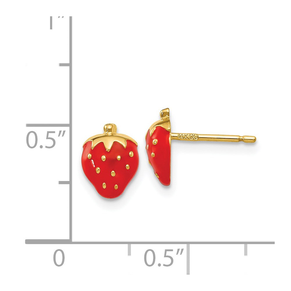 14k Yellow Gold 6 mm Enameled Strawberry Earrings (0.56 grams)