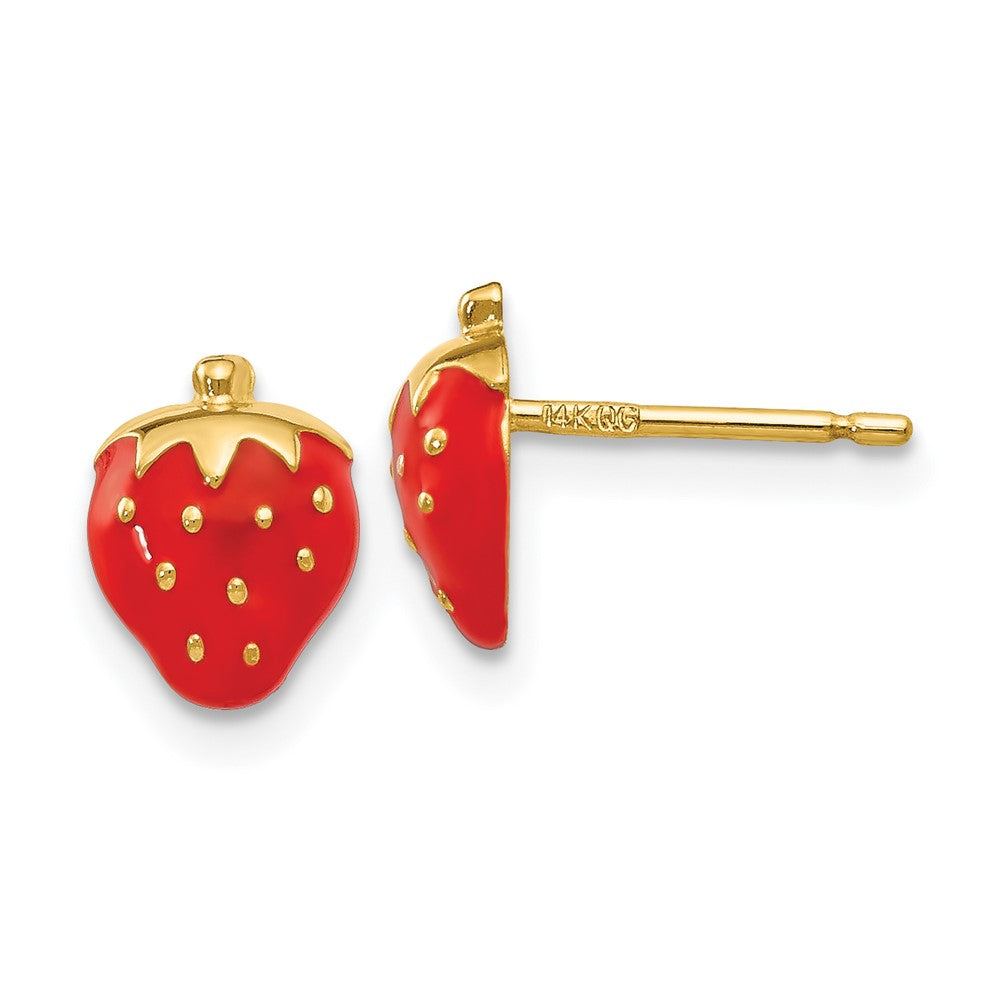 14k Yellow Gold 6 mm Enameled Strawberry Earrings (0.56 grams)