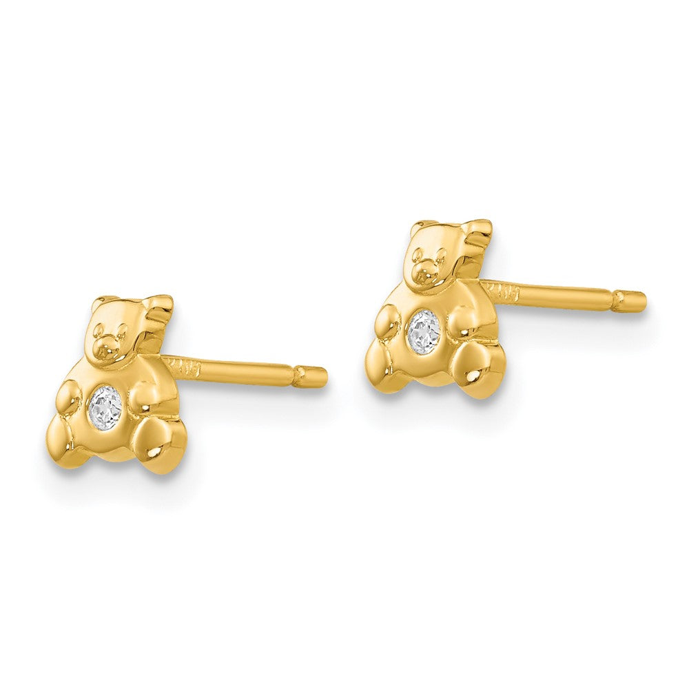 14k Yellow Gold 6 mm Bear with CZ Earrings (0.38 grams)