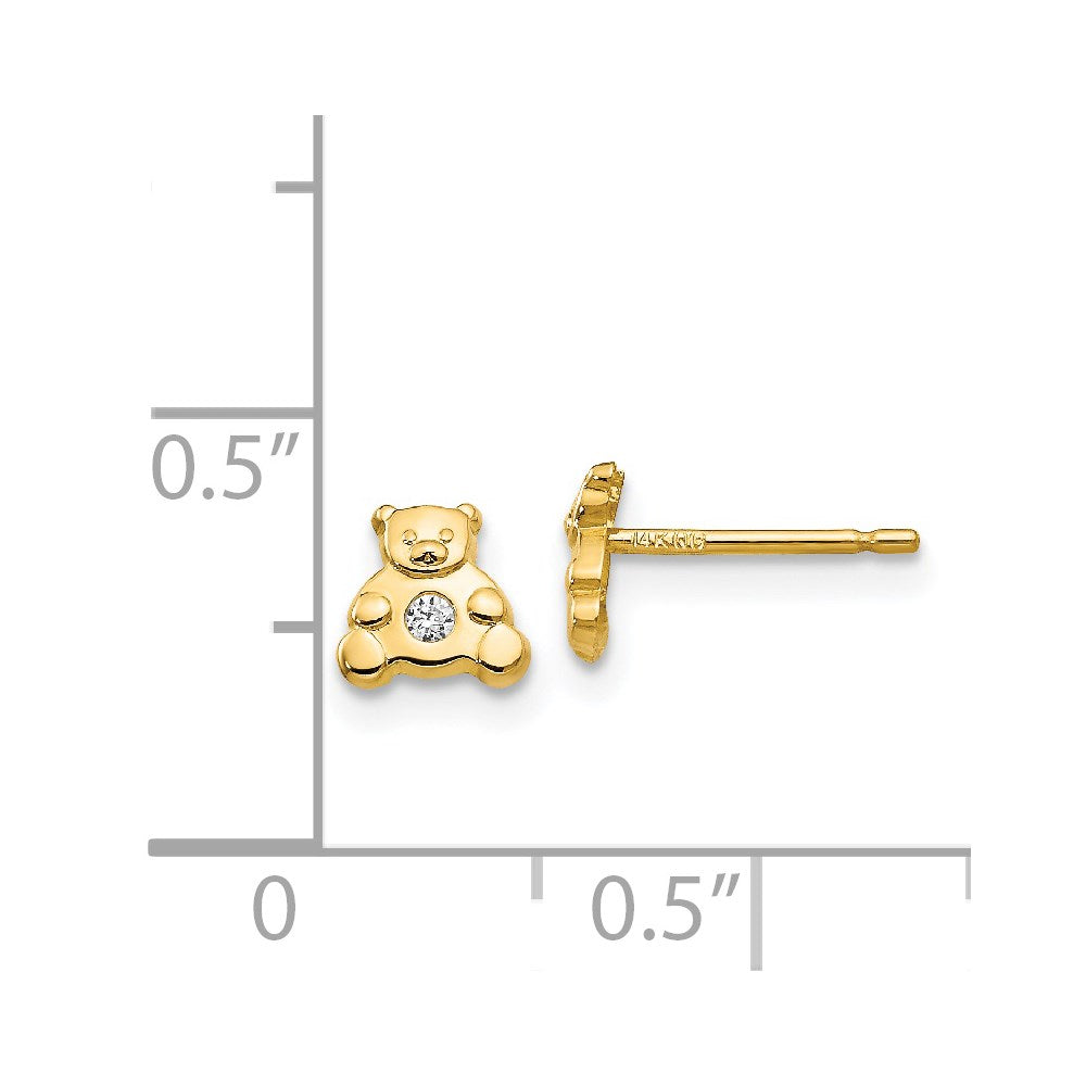 14k Yellow Gold 6 mm Bear with CZ Earrings (0.38 grams)
