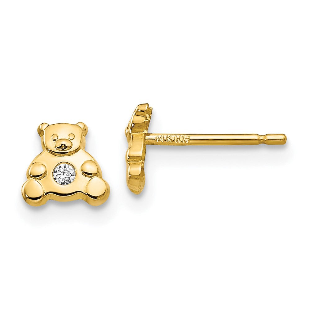 14k Yellow Gold 6 mm Bear with CZ Earrings (0.38 grams)