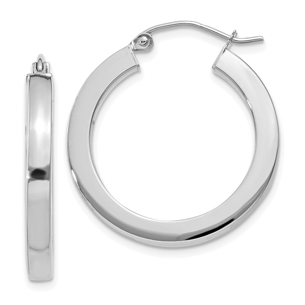14k White Gold 3 mm Polished Square Tube Hoop Earrings (2.64 grams)