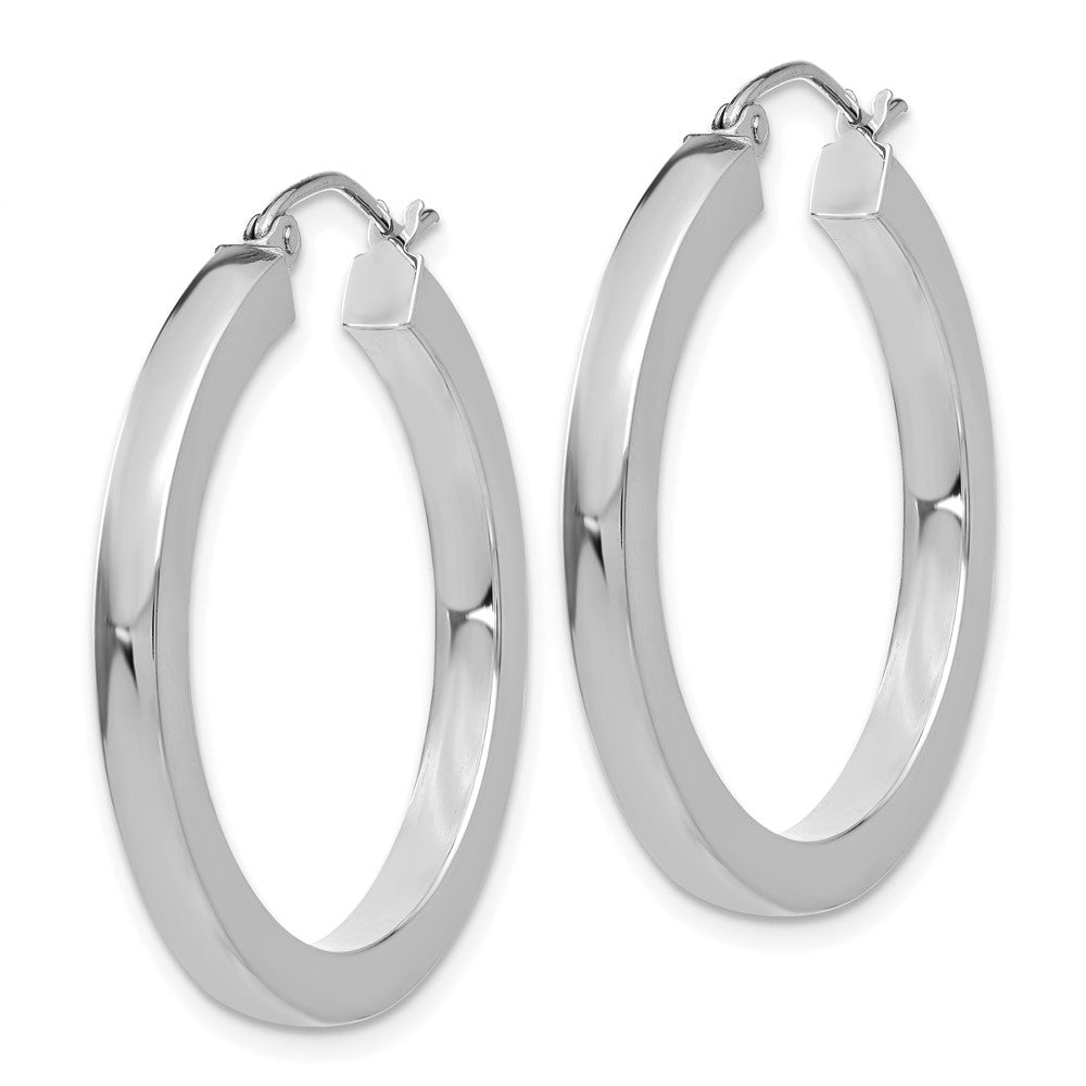 14k White Gold 3 mm Polished Square Tube Hoop Earrings (3.27 grams)