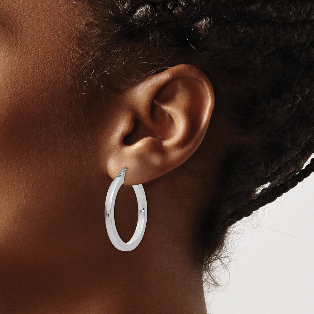 14k White Gold 3 mm Polished Square Tube Hoop Earrings (3.27 grams)