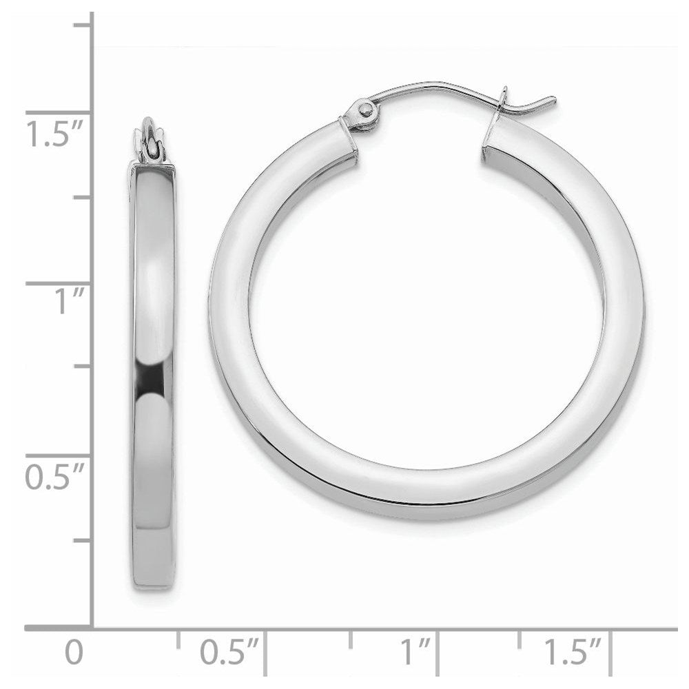 14k White Gold 3 mm Polished Square Tube Hoop Earrings (3.27 grams)