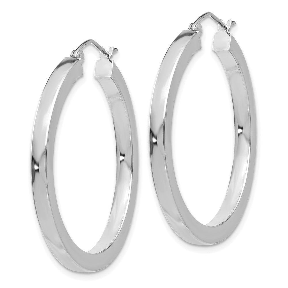 14k White Gold 3 mm Polished Square Tube Hoop Earrings (3.86 grams)
