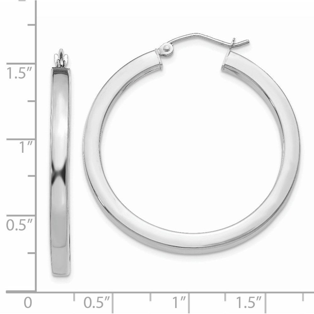 14k White Gold 3 mm Polished Square Tube Hoop Earrings (3.86 grams)