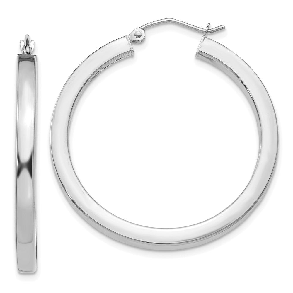 14k White Gold 3 mm Polished Square Tube Hoop Earrings (3.86 grams)