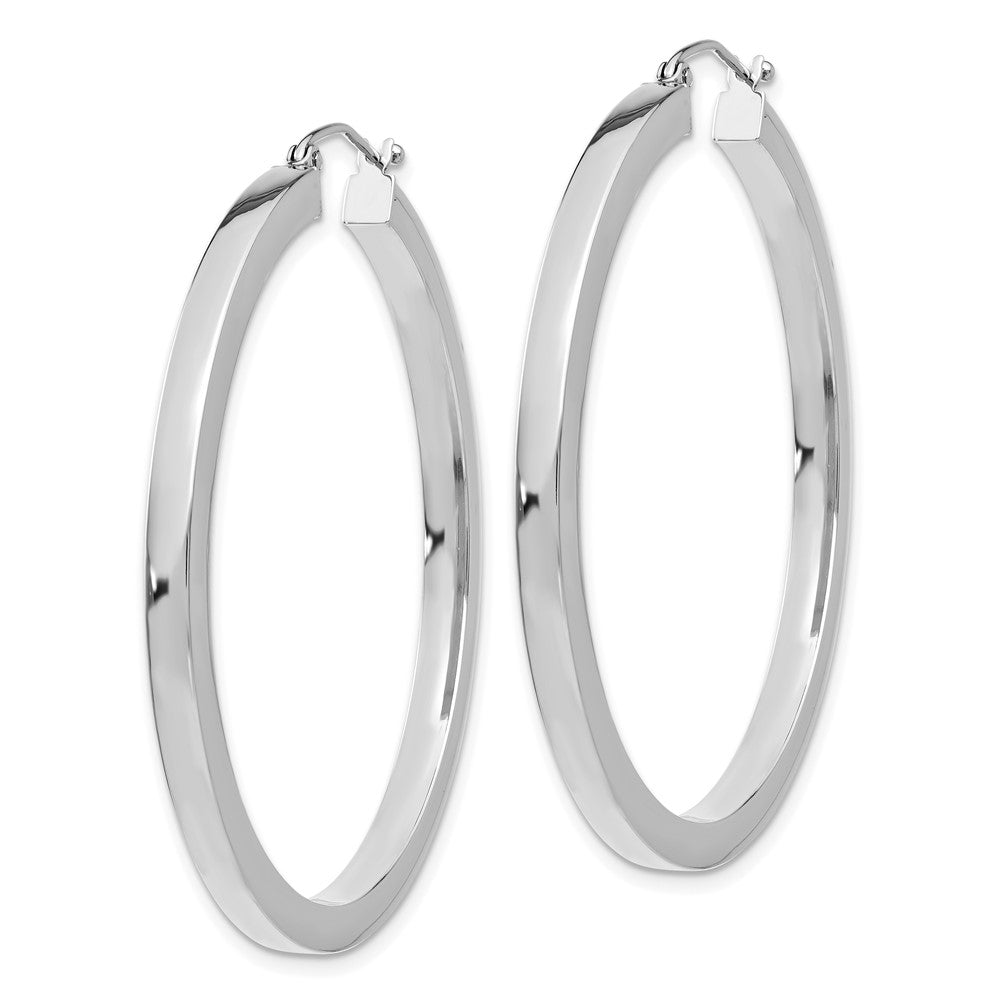 14k White Gold 3 mm Polished Square Tube Hoop Earrings (5.37 grams)