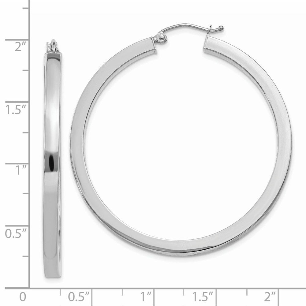 14k White Gold 3 mm Polished Square Tube Hoop Earrings (5.37 grams)