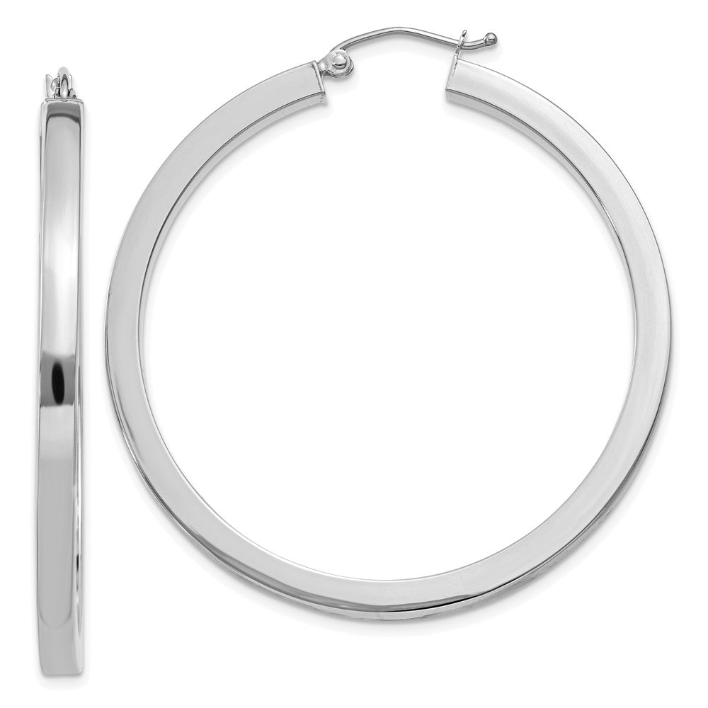 14k White Gold 3 mm Polished Square Tube Hoop Earrings (5.37 grams)
