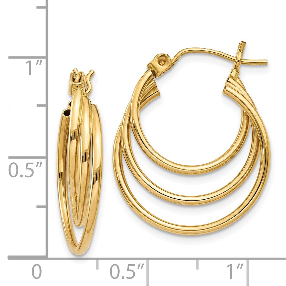14k Yellow Gold 4 mm Triple Hoop Earrings (1.74 grams)