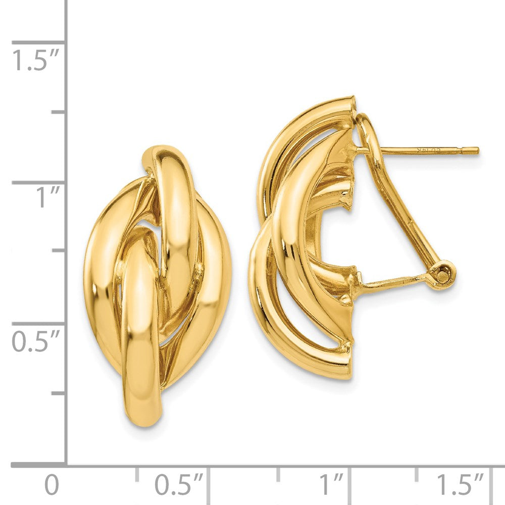 14k Yellow Gold 13 mm Swirl Omega Back Post Earrings (4.26 grams)