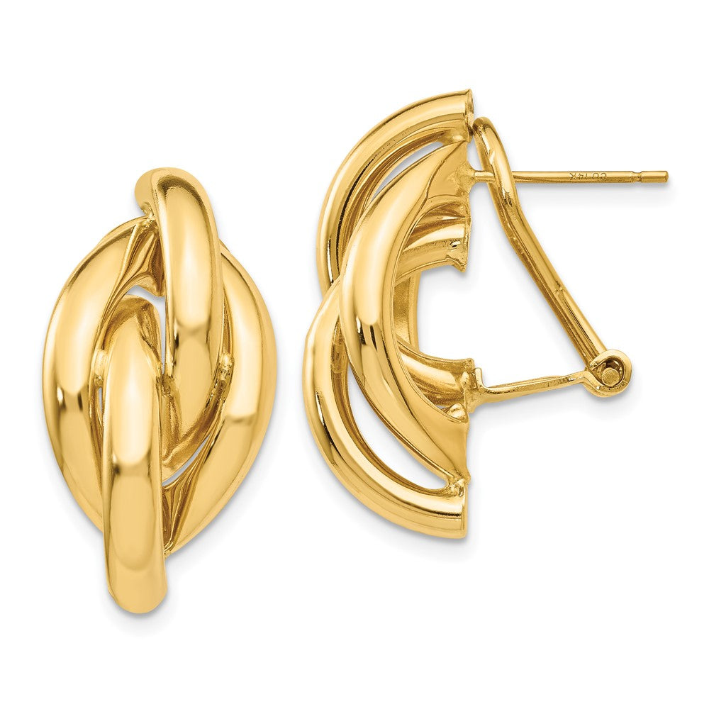 14k Yellow Gold 13 mm Swirl Omega Back Post Earrings (4.26 grams)