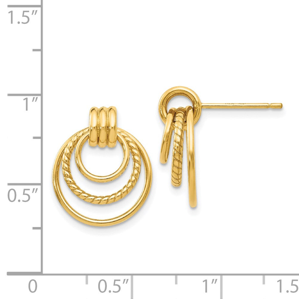 14k Yellow Gold 15 mm Polished and Textured Fancy Post Earrings (1.3 grams)