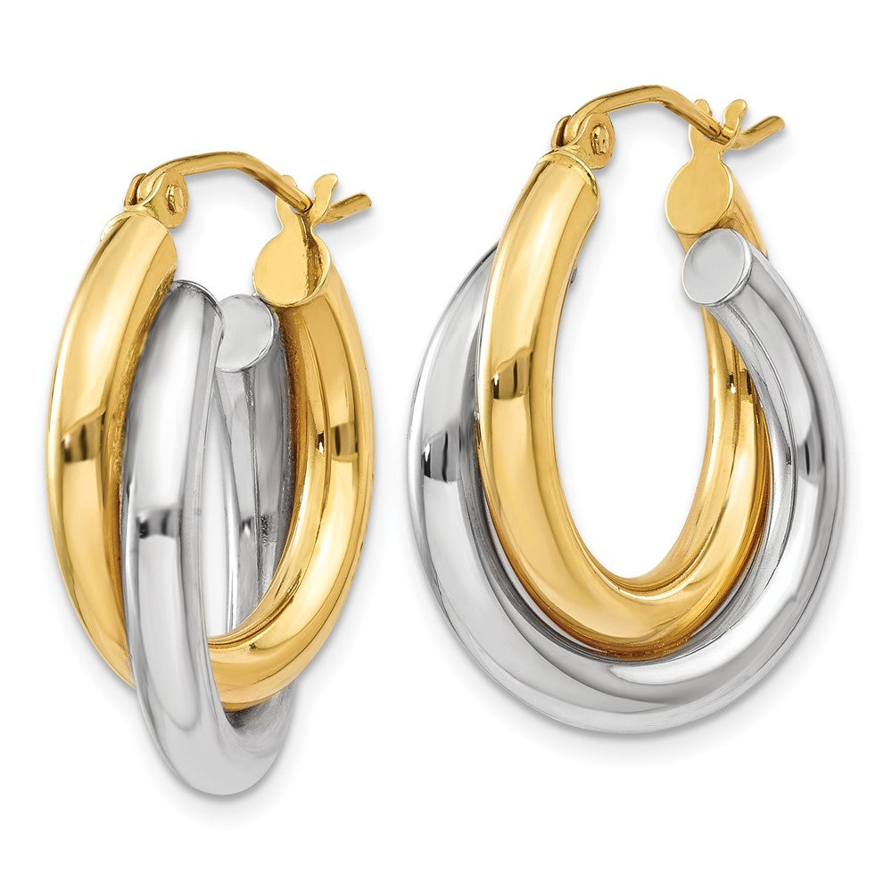 14k Two-tone 7 mm Polished Double Tube Hoop Earrings (3.22 grams)