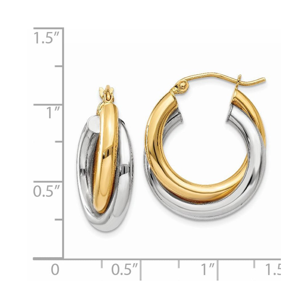14k Two-tone 7 mm Polished Double Tube Hoop Earrings (3.22 grams)