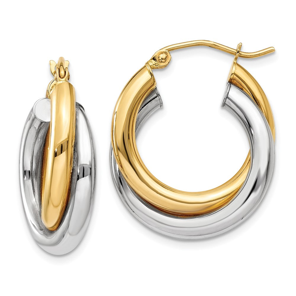 14k Two-tone 7 mm Polished Double Tube Hoop Earrings (3.22 grams)