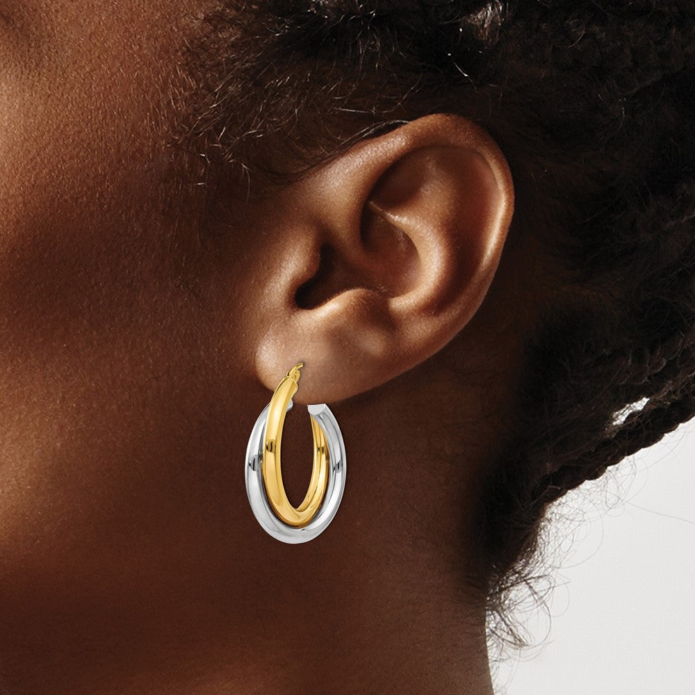 14k Two-tone 6 mm Double Hoop Earrings (4.17 grams)
