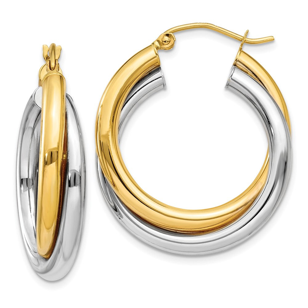 14k Two-tone 6 mm Double Hoop Earrings (4.17 grams)