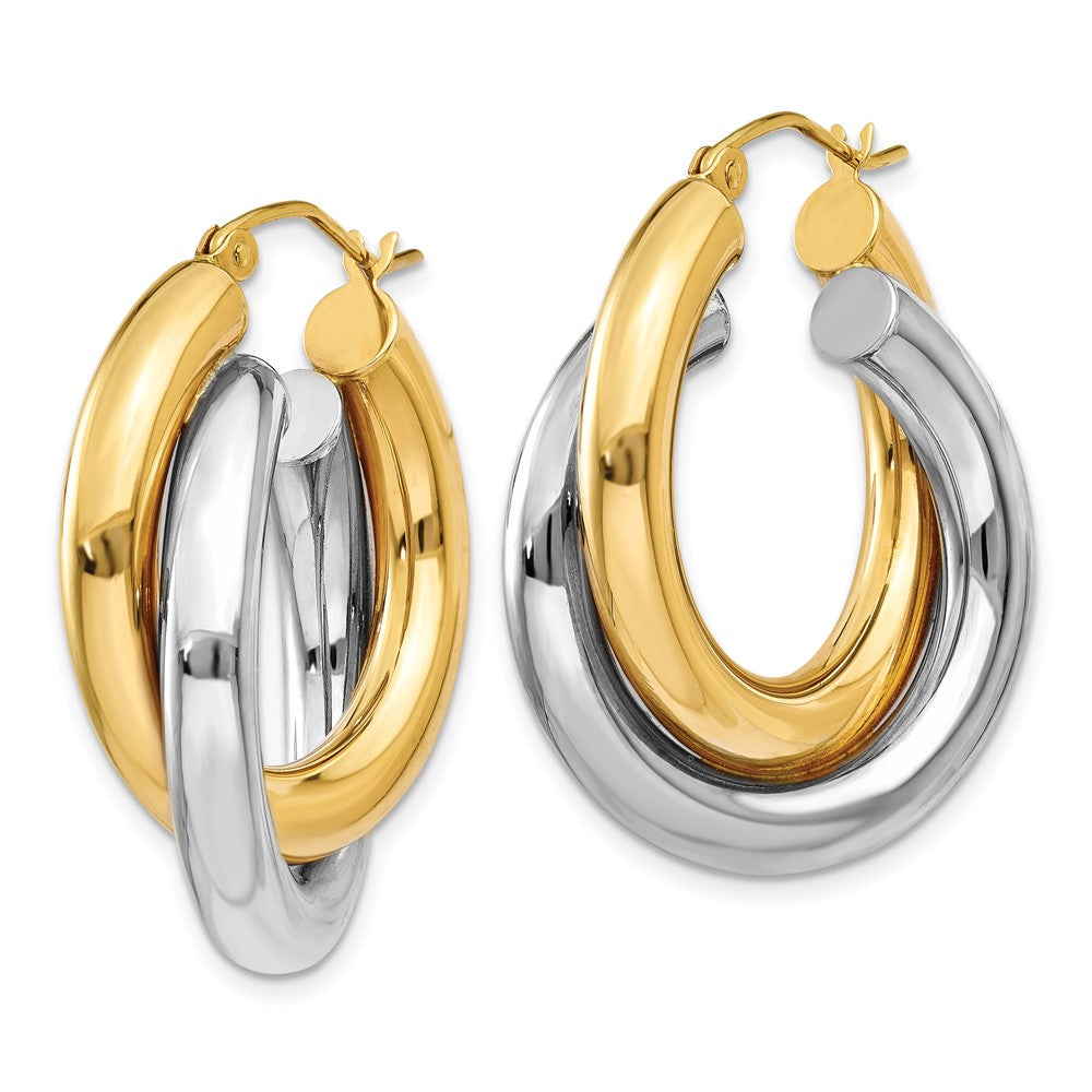 14k Two-tone 8 mm Polished Double Tube Hoop Earrings (5.03 grams)