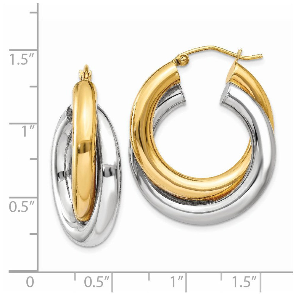 14k Two-tone 8 mm Polished Double Tube Hoop Earrings (5.03 grams)