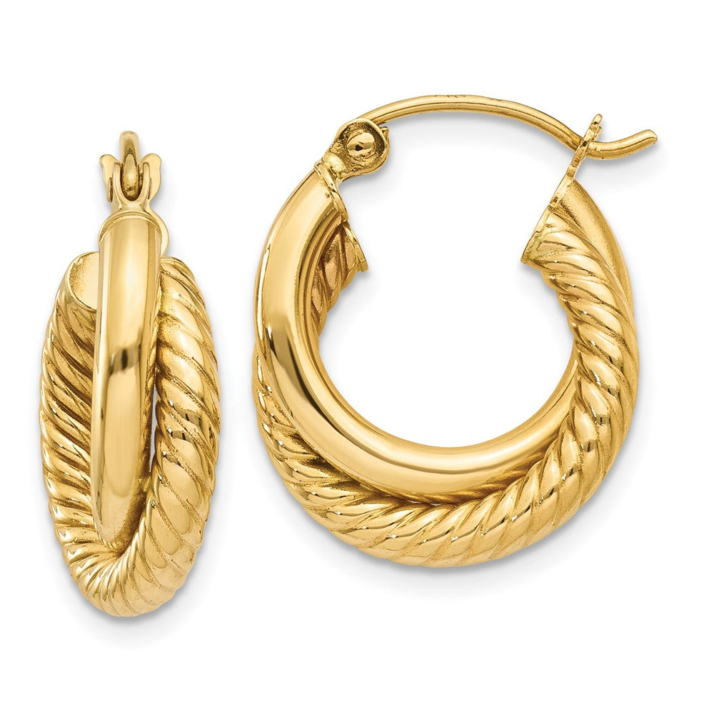 14k Yellow Gold 5 mm Polished Twisted Double Hoop Earrings (1.86 grams)