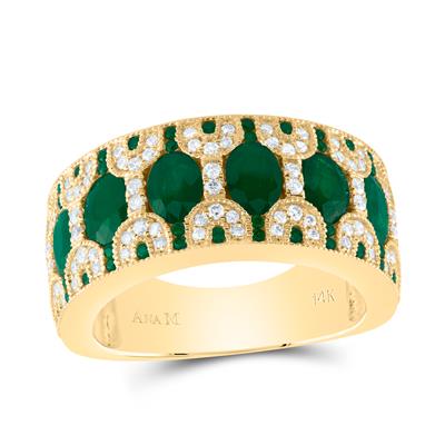 1/3Ctw-Dia Ana M 1 7/8Ctw Ov-Em, 1/6Ctw Rd-Em Nat Gem Ring (6.09 grams)