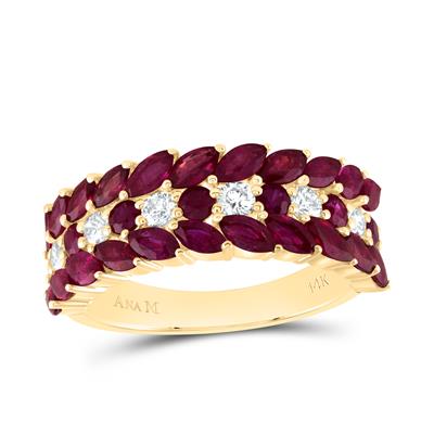 1/3Ctw-Diamond Ana M 2Ctw Mq-Ru, 1/2Ctw Rd-Ru Nat Gem Ring (3.09 grams)